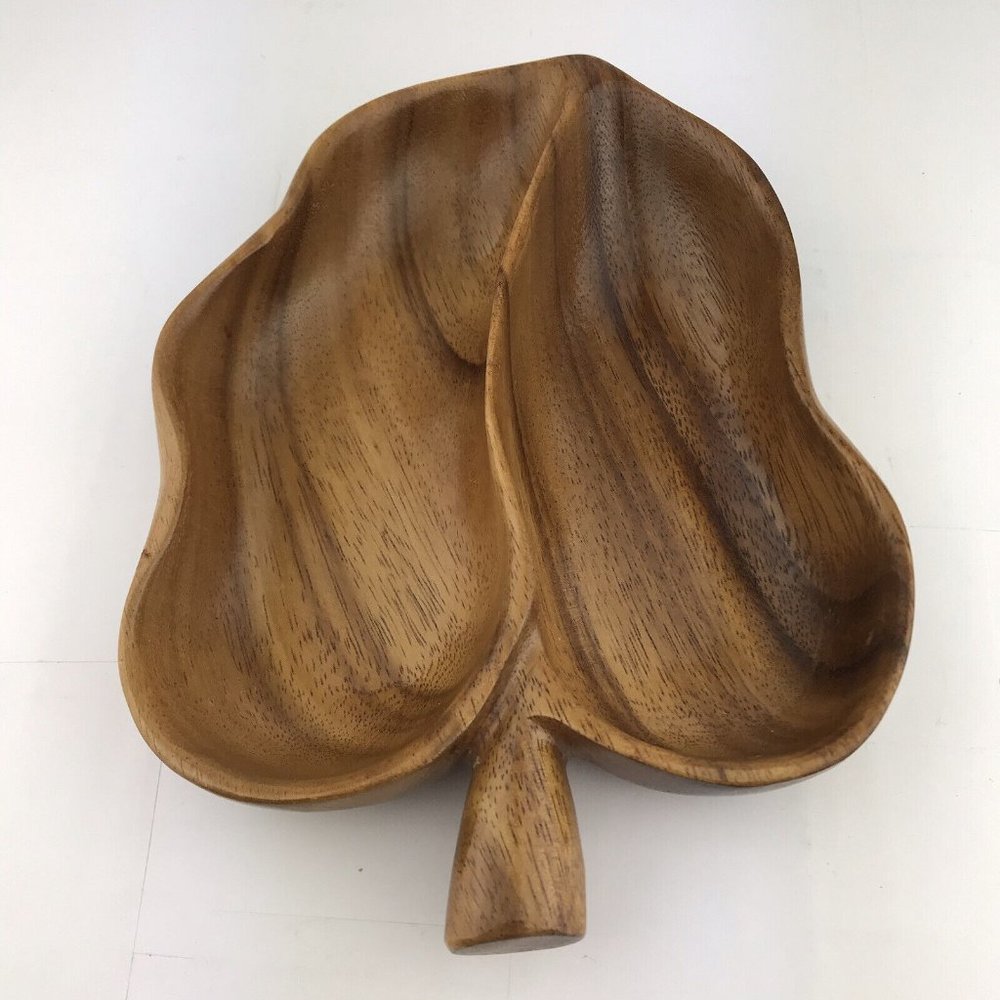 Vintage Hawaiian Monkey Pod Wood Apple Serving Bowl Dish Split Hawaii